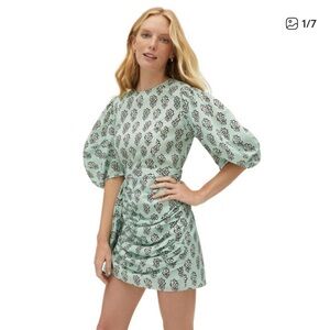 RHODE Mint Green Floral Puff-Sleeve Mini Dress